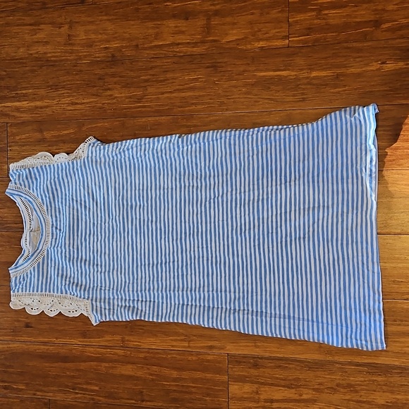 Lilly Pulitzer Zanzibar Blue White Lace Beach Happy Stripe Agee Dress Sz M - Picture 2 of 5